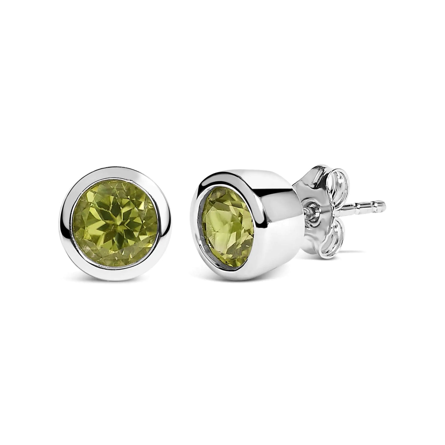.925 Sterling Silver 6MM Bezel Set Created Gemstone Solitaire Stud Earrings
