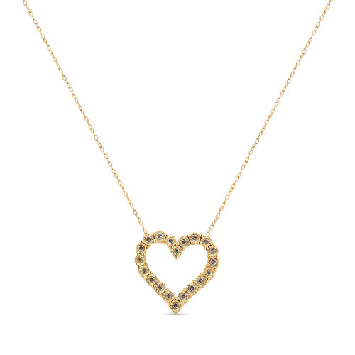 10K Yellow Gold Flashed .925 Sterling Silver 1/2 Cttw Champagne Diamond Miracle Plate Heart Pendant Necklace (K-L Color, I1-I2 Clarity) - 18"