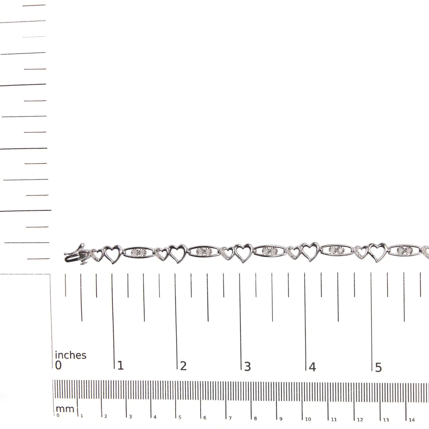 925 Sterling Silver 1/5 Cttw Diamond Double Heart Link Bracelet (I-J Color, I3 Clarity) - 7.25" Inches