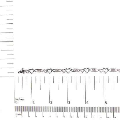 925 Sterling Silver 1/5 Cttw Diamond Double Heart Link Bracelet (I-J Color, I3 Clarity) - 7.25" Inches