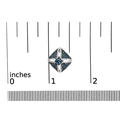 .925 Sterling Silver 1.0 Cttw Blue Diamond Studded Rhombus Stud Earring (Blue Color, I2-I3 Clarity)