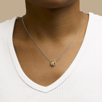 .925 Sterling Silver 7MM Bezel Set Created Purple Amethyst Pendant Necklace - 18" Inches