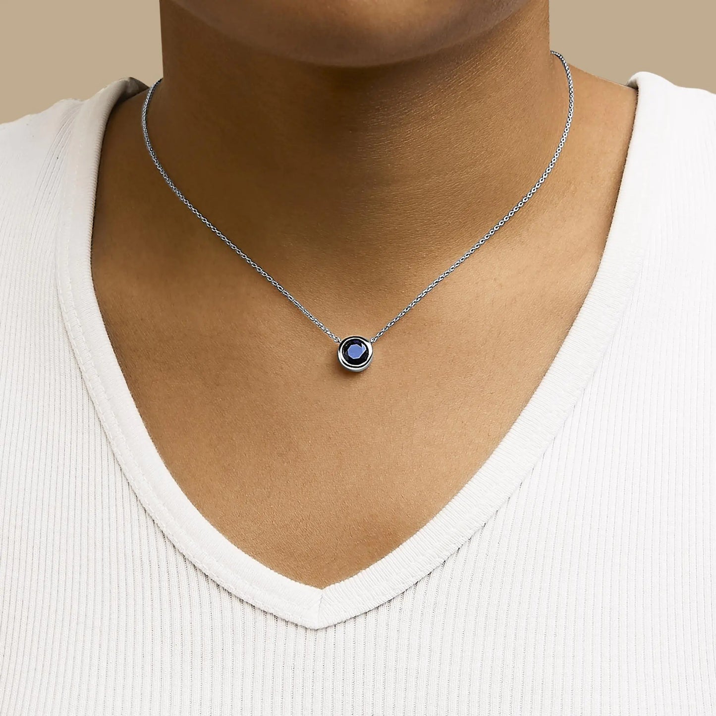 .925 Sterling Silver 7MM Bezel Set Created Purple Amethyst Pendant Necklace - 18" Inches