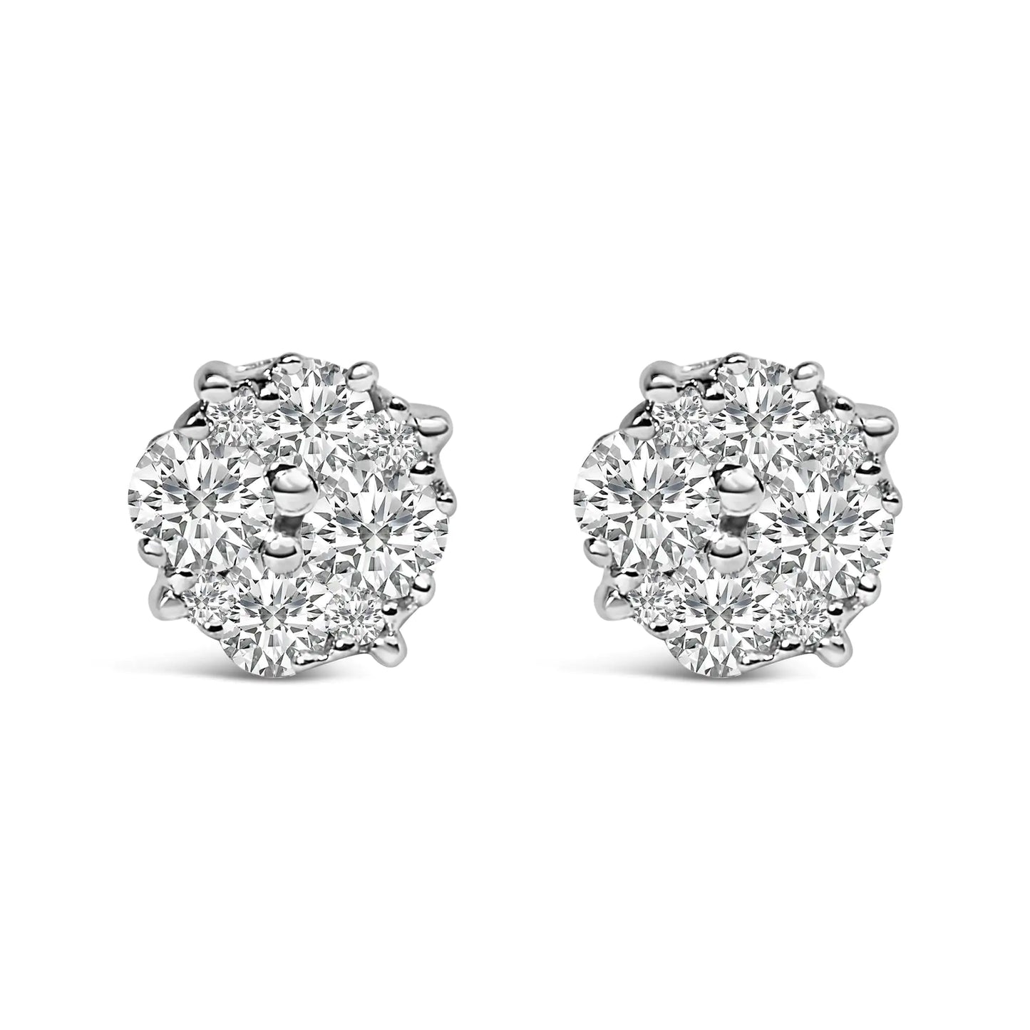 .925 Sterling Silver 1/2 cttw Prong Set Round-Cut Diamond Cluster Stud Earring (I-J Color, I2-I3 Clarity)