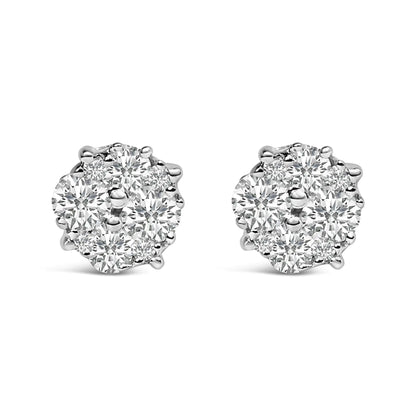 .925 Sterling Silver 1/2 cttw Prong Set Round-Cut Diamond Cluster Stud Earring (I-J Color, I2-I3 Clarity)