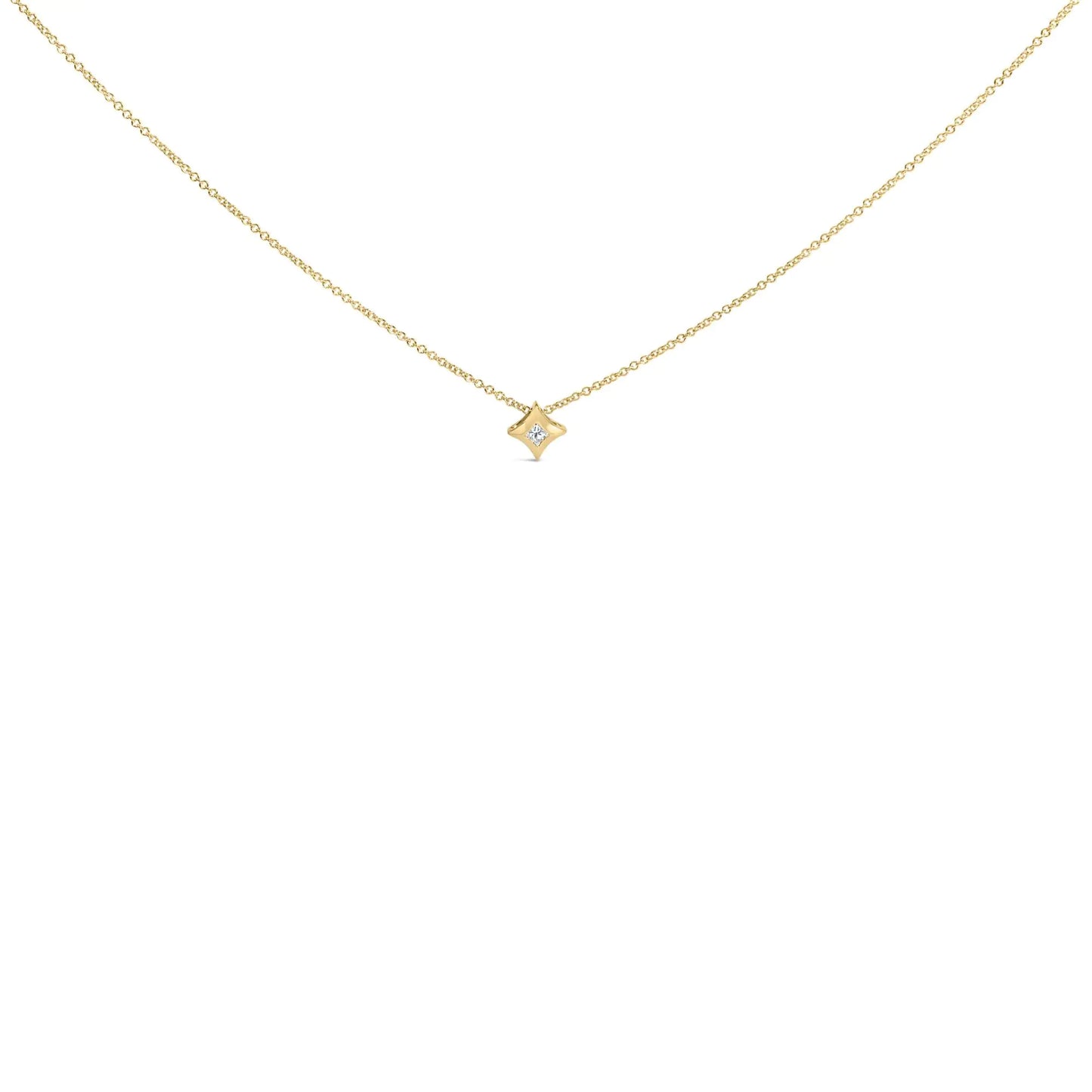 10K Gold 1/10 Cttw Bezel Set Solitaire Princess Cut Diamond Kite Shaped Pendent Necklace - 18" Inches