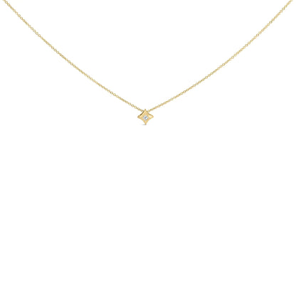10K Gold 1/10 Cttw Bezel Set Solitaire Princess Cut Diamond Kite Shaped Pendent Necklace - 18" Inches