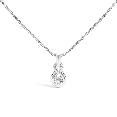 .925 Sterling Silver 1/10 Cttw Lab Grown Diamond Love Knot Solitaire Pendant Necklace - Size 18 Inches