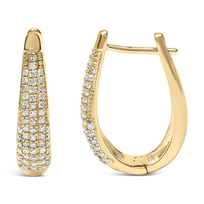 14K Yellow Gold Plated .925 Sterling Silver 3/8 Cttw Pave Set Diamond Hoop Earrings (H-I Color, I1-I2 Clarity)
