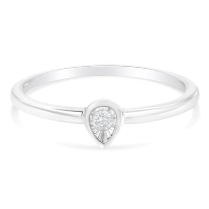 .925 Sterling Silver 1/20 Carat Diamond Teardrop Pear-Shaped Miracle Set Petite Fashion Promise Ring (J-K Color, I1-I2 Clarity)