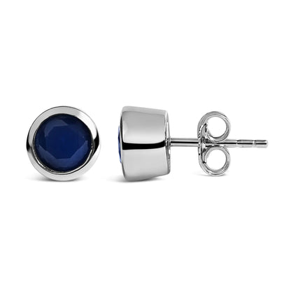 .925 Sterling Silver 6MM Bezel Set Created Gemstone Solitaire Stud Earrings