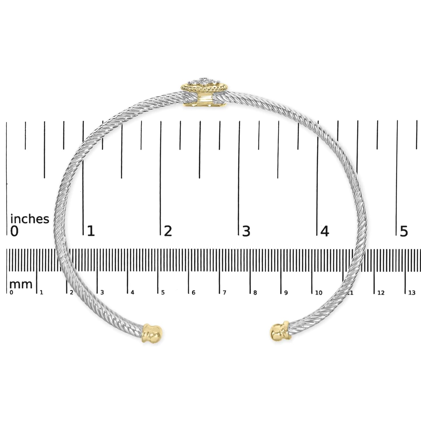 18K Yellow Gold Plated .925 Sterling Silver Diamond Accent  and Fleur Di Lis Medallion Bangle Bracelet (I-J Color, SI1-SI2 Clarity) - 7.25 Inches