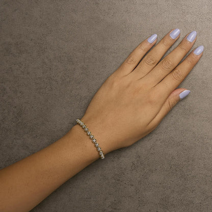 .925 Sterling Silver 1/10 Cttw Diamond Open Circle Beaded Wheel Link Tennis Bracelet (I-J Color, I3 Clarity) - 7.25"