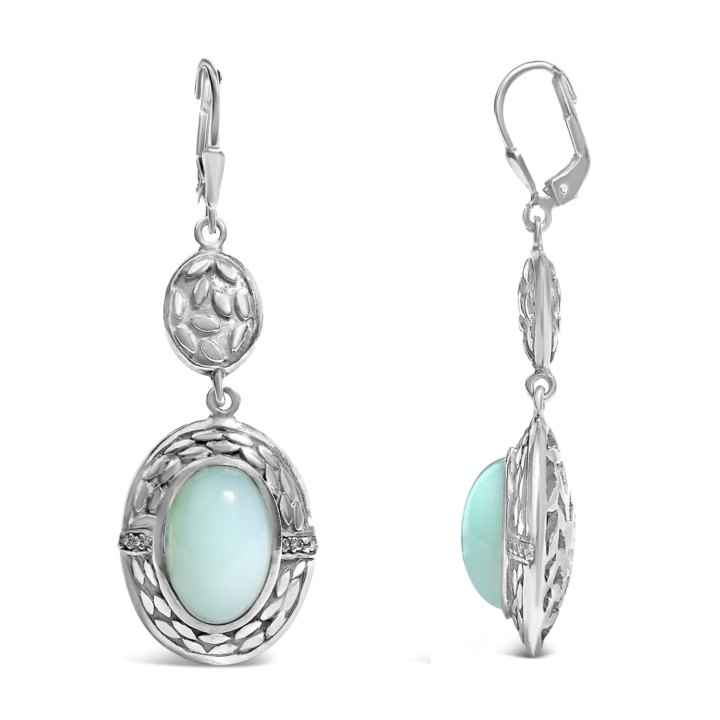 .925 Sterling Silver Chalcedony Diamond Accent Drop and Dangle Earring (K-L Color, I1-I2 Clarity)