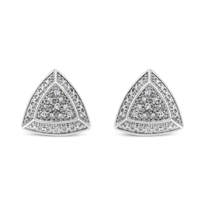 .925 Sterling Silver Diamond-Accented Trillion Shaped 4-Stone Halo-Style Stud Earrings (H-I Color, I2-I3 Clarity)