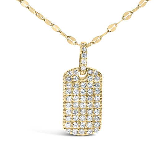 18K Yellow Gold Plated.925 Sterling Silver 1/3 Cttw Diamond Studded Dog Tag 18" Pendant Necklace (I-J Color, I2-I3 Clarity)
