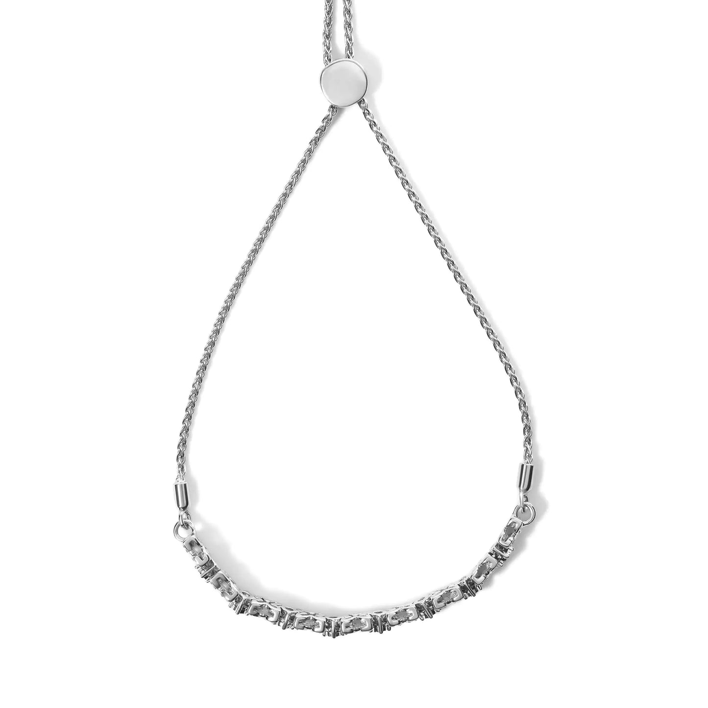 .925 Sterling Silver 1/4 Cttw Diamond Marquise Shaped Link 4"-10" Adjustable Bolo Bracelet (I-J Color, I1-I2 Clarity)