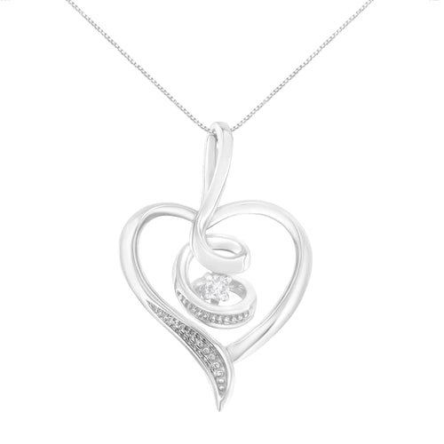Espira 10K White Gold .03 Cttw Diamond-Accented Round-Cut Diamond Swirl Open Heart 18" Pendant Necklace (I-J Color, I2-I3 Clarity)