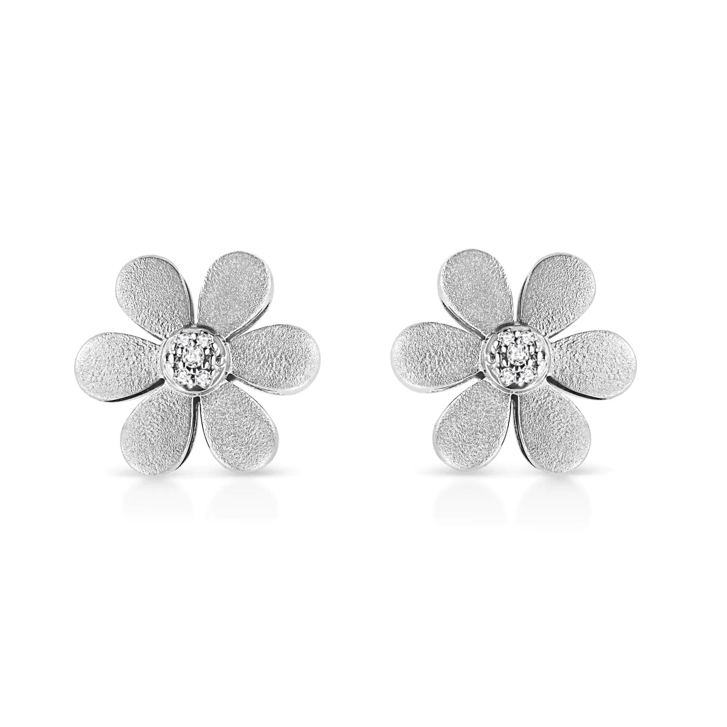 Matte Finished .925 Sterling Silver Diamond Accent Flower Hoop Stud Earring (I-J Color, I1-I2 Clarity)