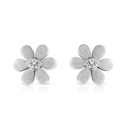 Matte Finished .925 Sterling Silver Diamond Accent Flower Hoop Stud Earring (I-J Color, I1-I2 Clarity)