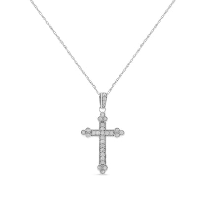 .925 Sterling Silver 1/4 Cttw Prong Set Round-Cut Diamond Cross 18" Pendant Necklace - (I-J Color, I3-Promo Quality)