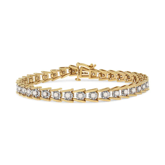 14K Yellow Gold Plated .925 Sterling Silver 2.00 Cttw Miracle Set Diamond Wave Link Bracelet (L-M Color, I2-I3 Clarity) - Size 7.25"