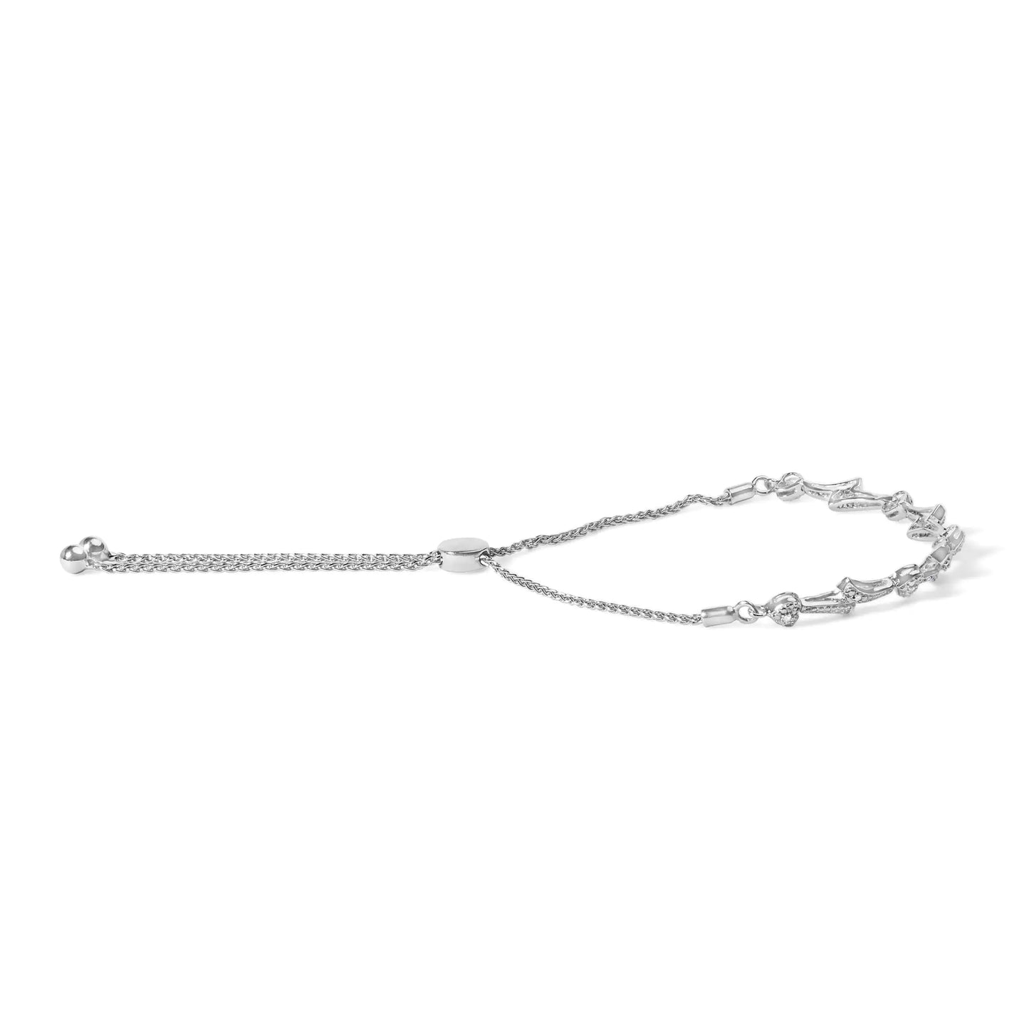 .925 Sterling Silver Diamond Accent Heart and Wave Link Bolo Bracelet (I-J Color, I2-I3 Clarity) - 6" to 9" Adjustable