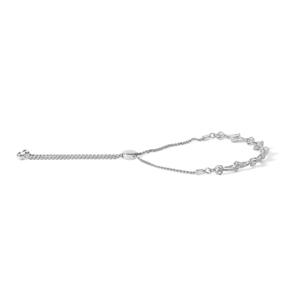 .925 Sterling Silver Diamond Accent Heart and Wave Link Bolo Bracelet (I-J Color, I2-I3 Clarity) - 6" to 9" Adjustable