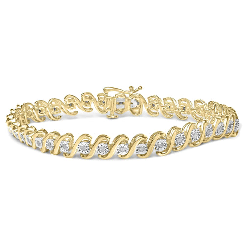 14K Yellow Gold Plated .925 Sterling Silver 1/2 Cttw Round Miracle-Set Diamond S-Curve Tennis Bracelet (I-J Color, I3 Clarity) - 7"