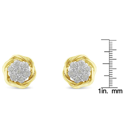Yellow Gold Plated Sterling Silver Diamond Rose stud Earrings (0.15 cttw, I-J Color, I2-I3 Clarity)