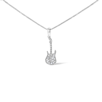 .925 Sterling Silver 1/10 Cttw Diamond Studded Guitar Pendant Necklace (I-J Color, I2-I3 Clarity) - 18" Inches