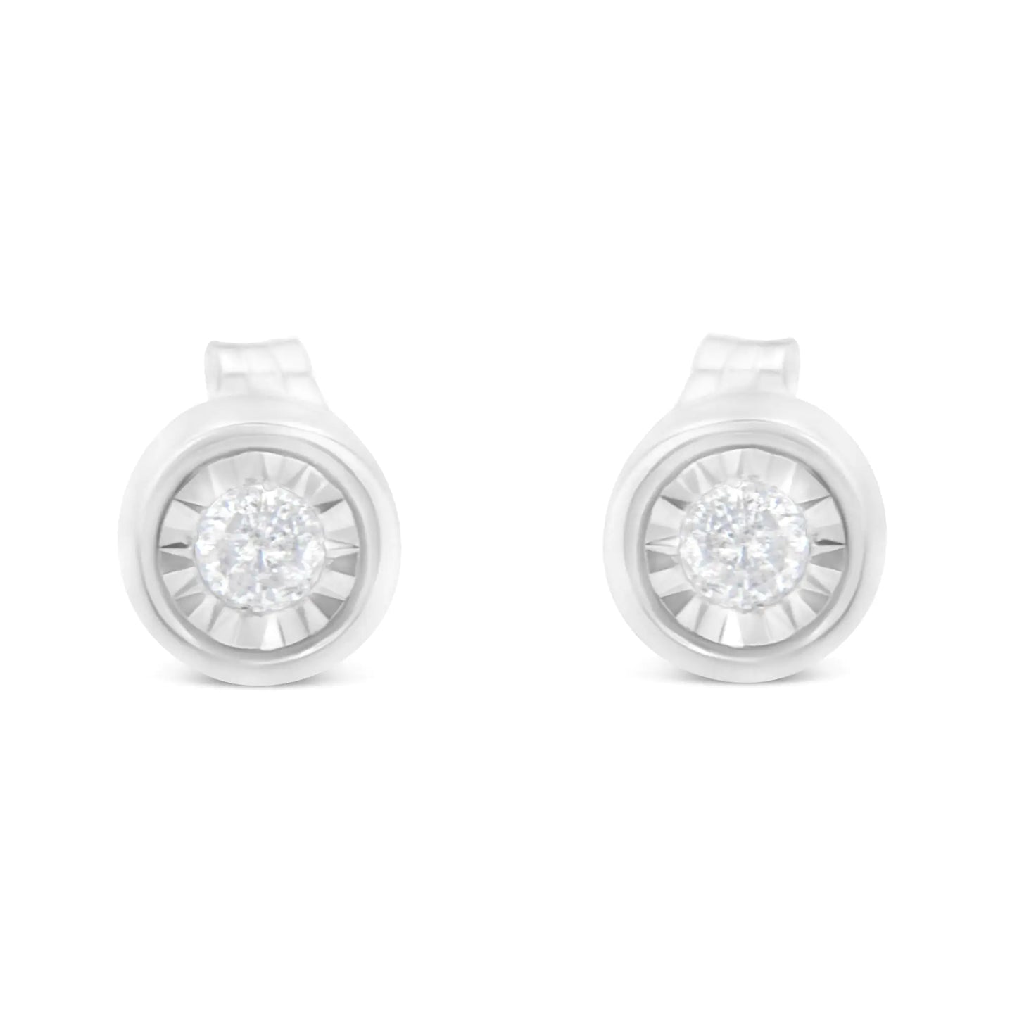 .925 Sterling Silver 1/5 Cttw Round Brilliant-Cut Near Colorless Diamond Miracle-Set Bezel Barrel Style Stud Earrings (I-J Color, I2-I3 Clarity)