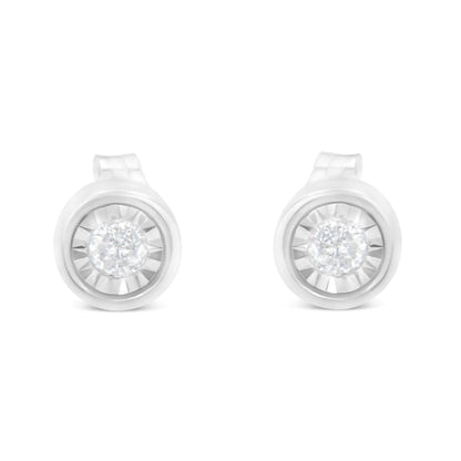 .925 Sterling Silver 1/5 Cttw Round Brilliant-Cut Near Colorless Diamond Miracle-Set Bezel Barrel Style Stud Earrings (I-J Color, I2-I3 Clarity)
