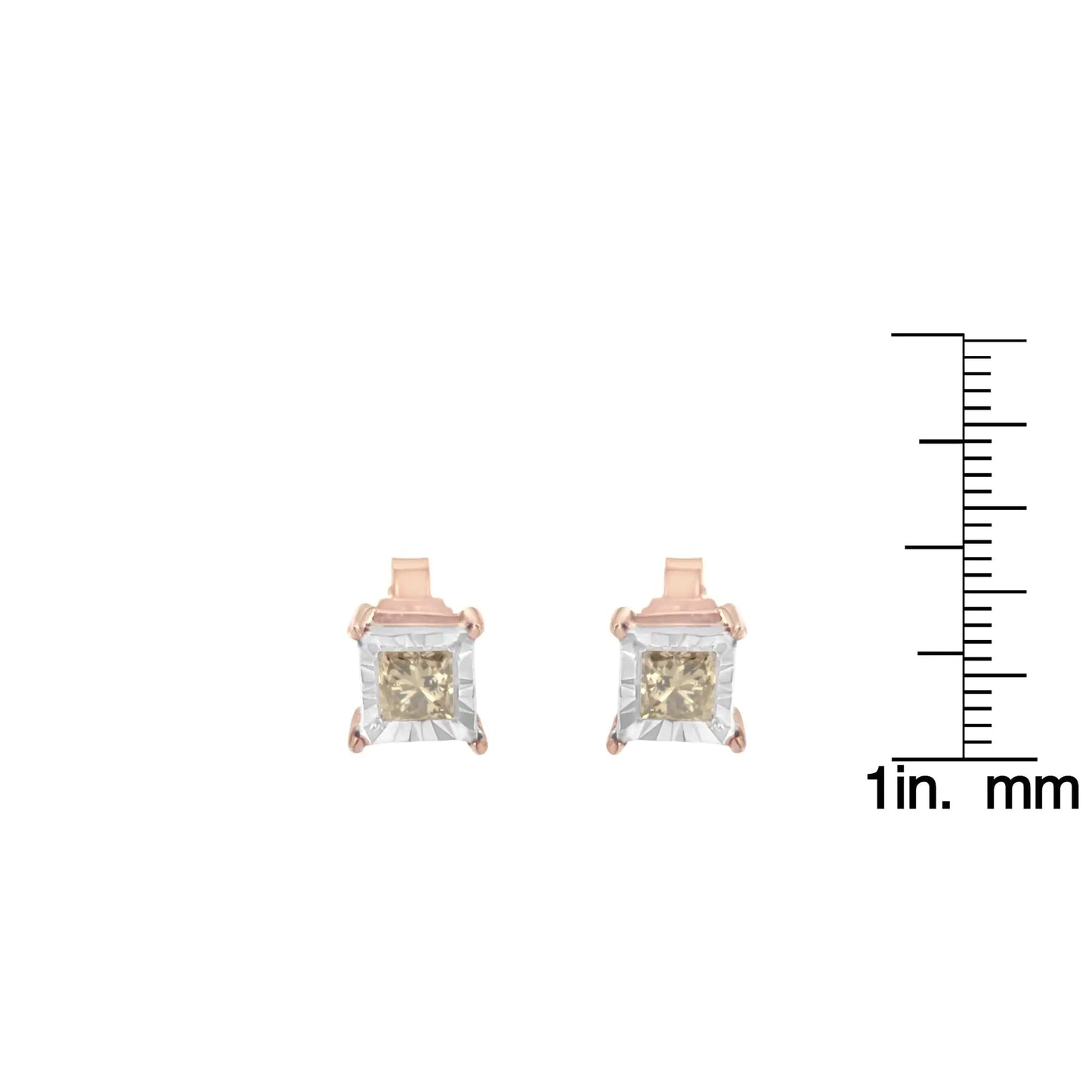 14K Rose Gold Plated Two-Tone .925 Sterling Silver 1/2 Cttw Princess-Cut Square Diamond Solitaire Miracle-Plate Stud Earrings (K-L Color, I2-I3 Clarity)