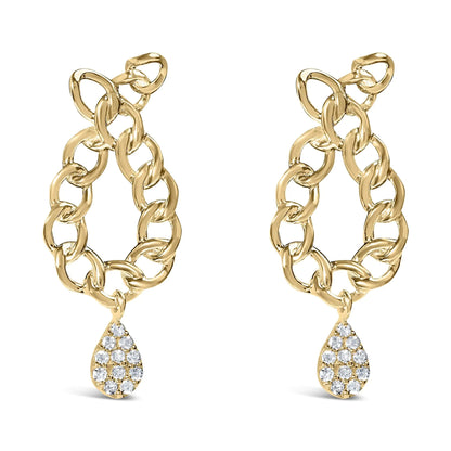 14K Yellow Gold Plated .925 Sterling Silver 1/10 Cttw Diamond Chain Link Teardrop Dangle Earrings (H-I Color, I1-I2 Clarity)