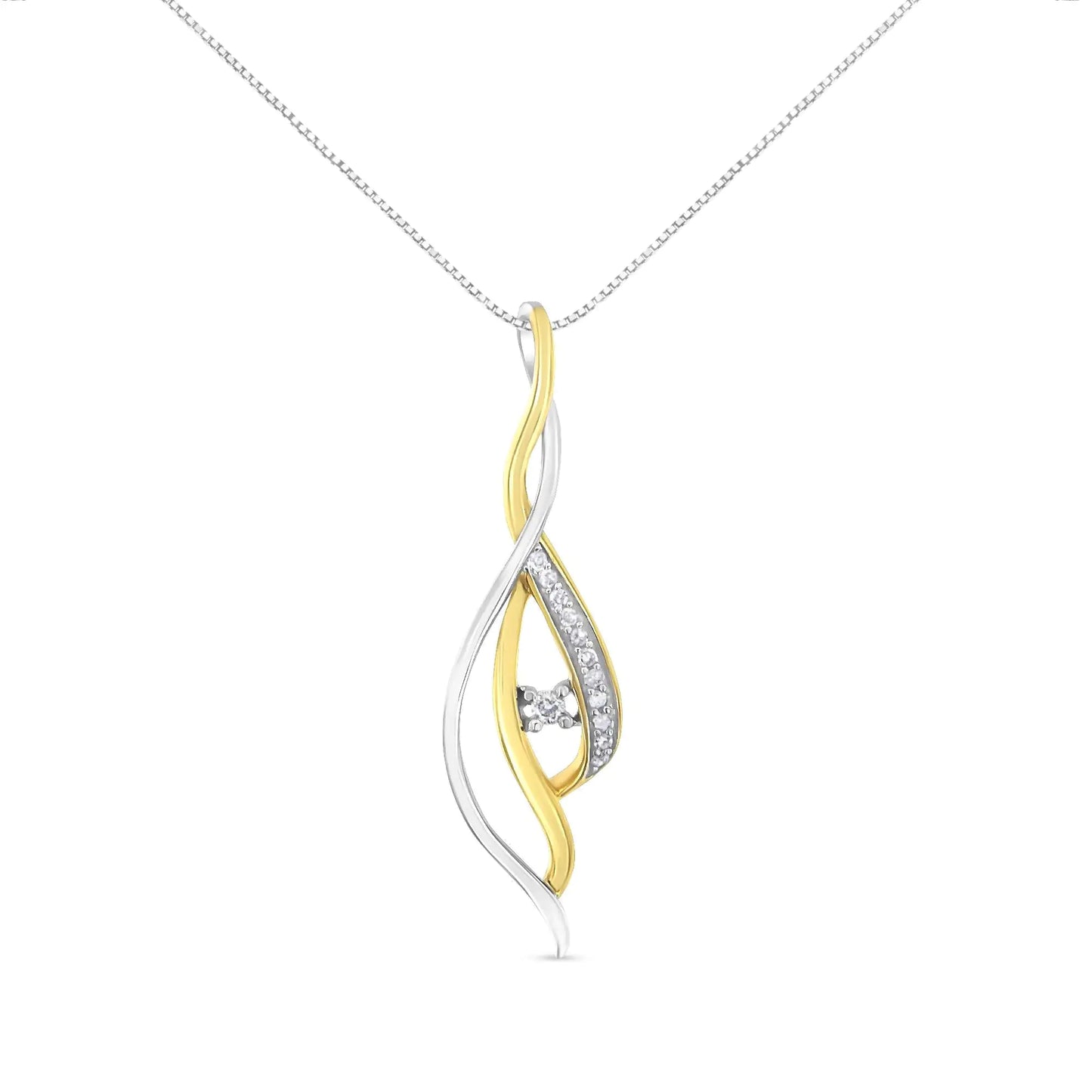 10K Yellow and White Gold Round Cut Diamond Accent Cascade 18" Pendant Necklace (J-K Color, I2-I3 Clarity)