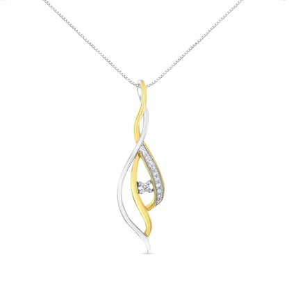 10K Yellow and White Gold Round Cut Diamond Accent Cascade 18" Pendant Necklace (J-K Color, I2-I3 Clarity)