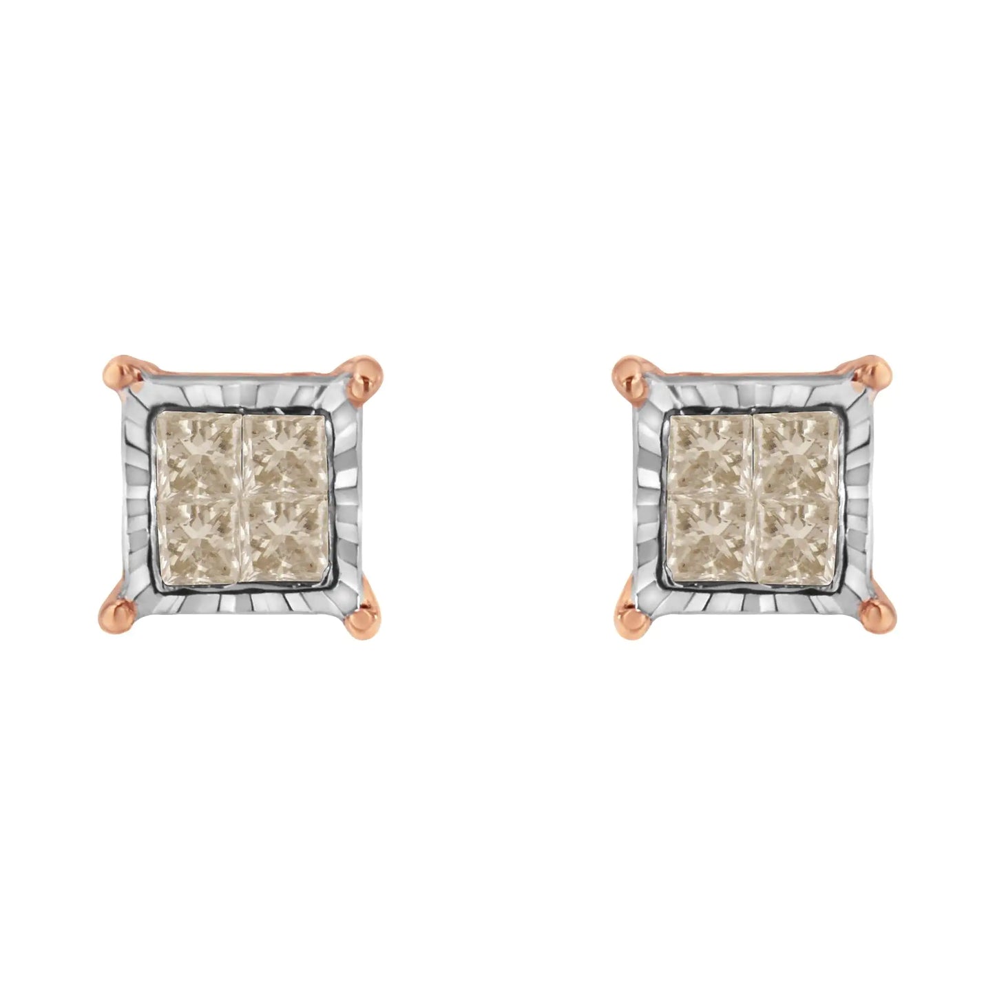 10K Two-Toned Princess-Cut Composite Diamond Stud Earrings (1/2 cttw, J-K Color, I1-I2 Clarity)
