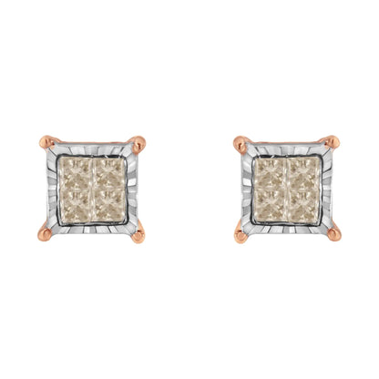 10K Two-Toned Princess-Cut Composite Diamond Stud Earrings (1/2 cttw, J-K Color, I1-I2 Clarity)