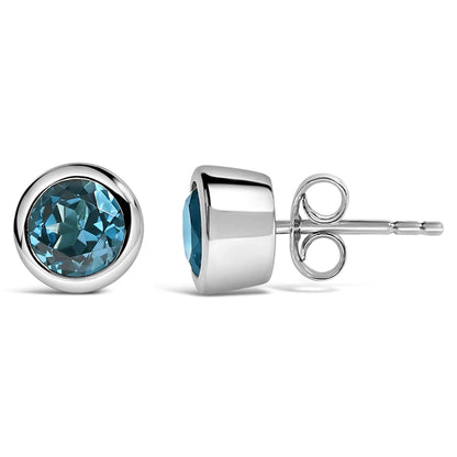 .925 Sterling Silver 6MM Bezel Set Created Gemstone Solitaire Stud Earrings