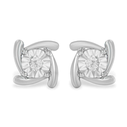 .925 Sterling Silver 1/10 Cttw Round Brilliant-Cut Near Colorless Diamond Miracle-Set Square Pinwheel Stud Earrings (I-J Color, I3 Clarity)