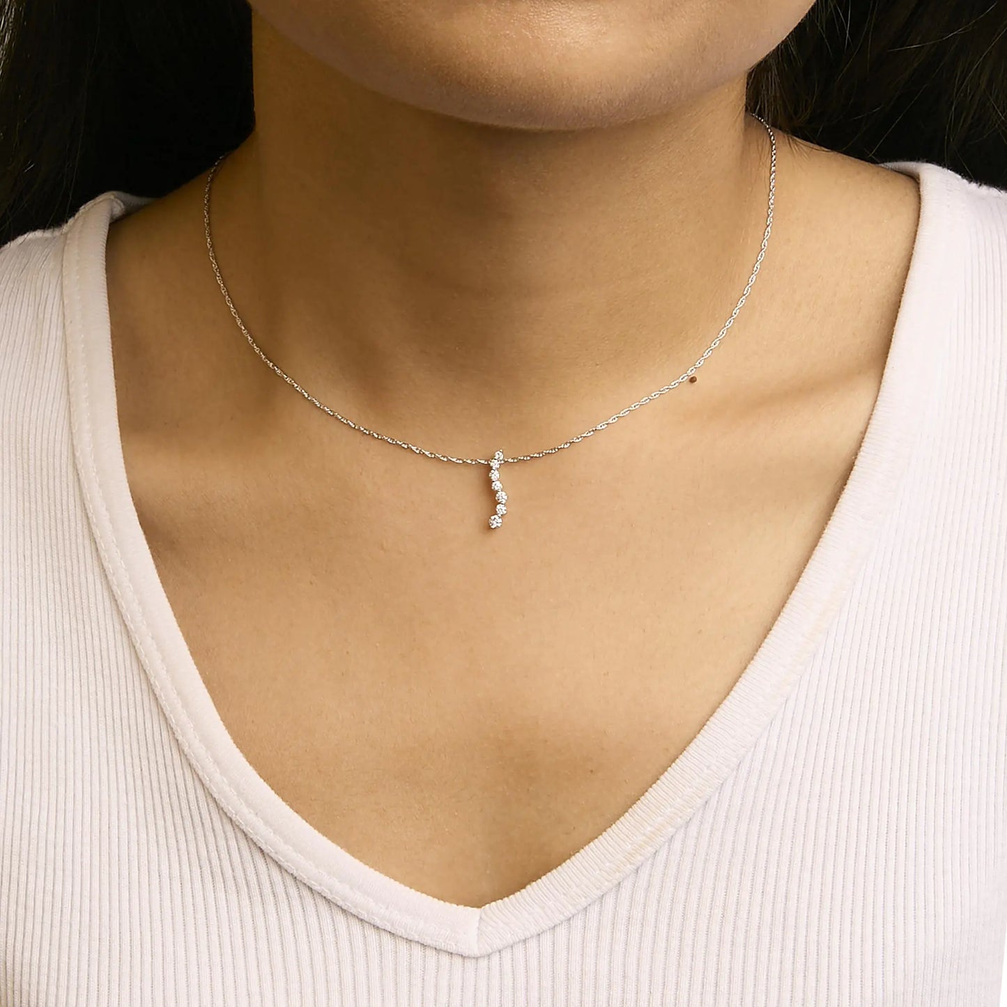 .925 Sterling Silver 1/4 Cttw Lab Grown Diamond Journey Pendant Necklace - 18" Inches