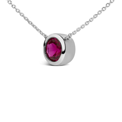 .925 Sterling Silver 7MM Bezel Set Created Purple Amethyst Pendant Necklace - 18" Inches