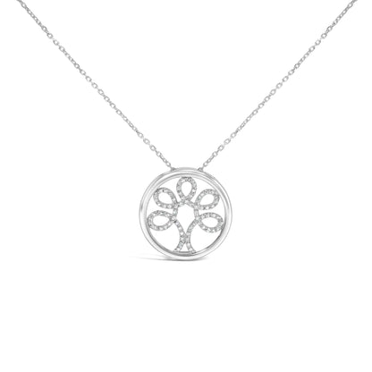.925 Sterling Silver 1/10 Cttw Diamond Tree of Life Pendant Necklace (I-J Color, I3 Clarity)
