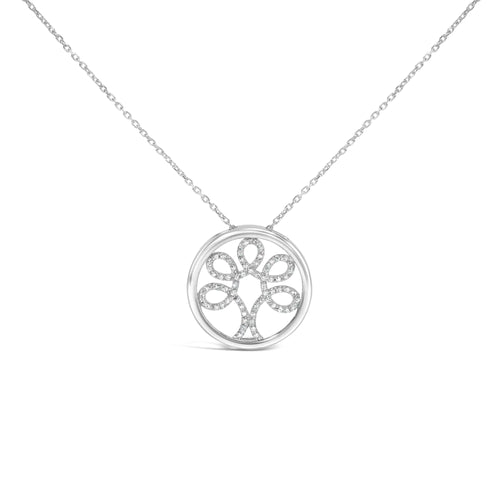 .925 Sterling Silver 1/10 Cttw Diamond Tree of Life Pendant Necklace (I-J Color, I3 Clarity)