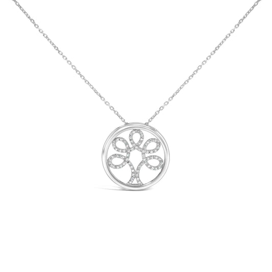 .925 Sterling Silver 1/10 Cttw Diamond Tree of Life Pendant Necklace (I-J Color, I3 Clarity)