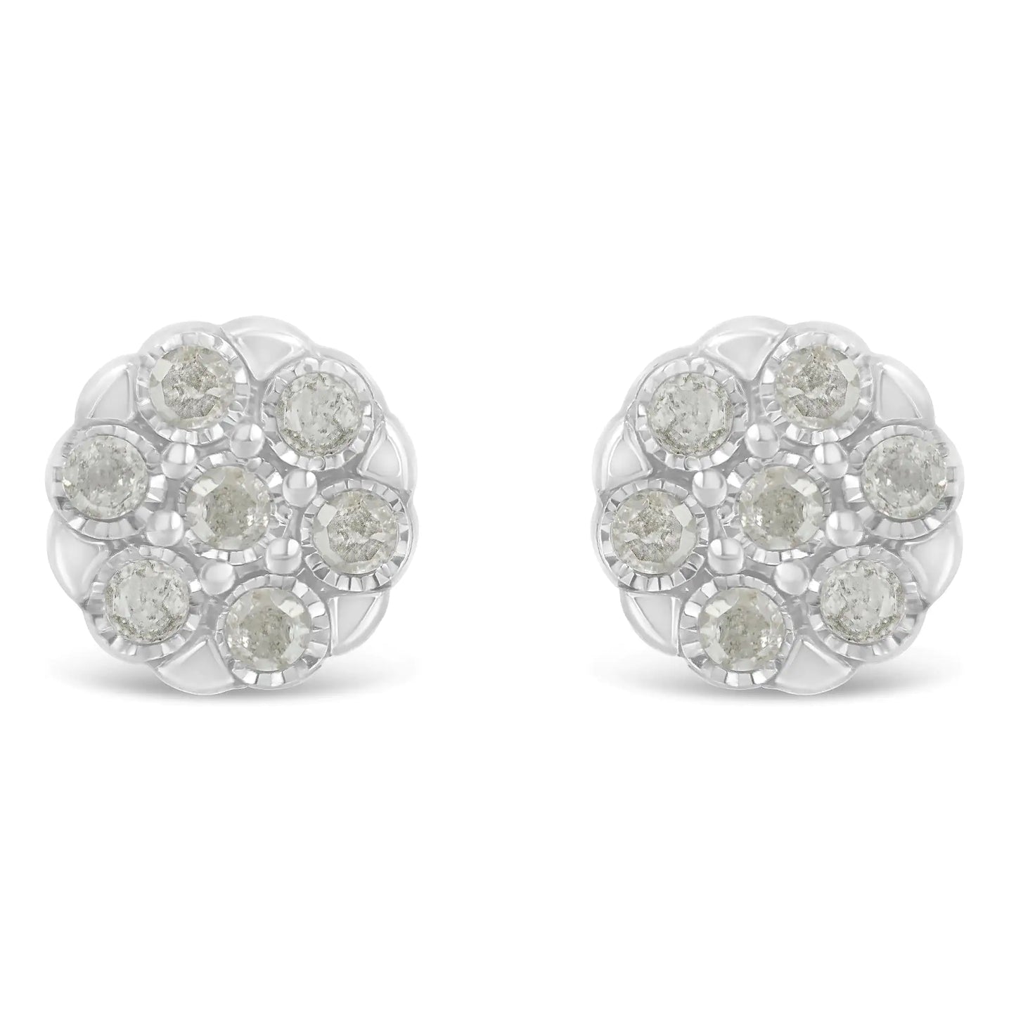 Sterling Silver Rose-Cut Diamond Floral Cluster Stud Earring (0.25 cttw, I-J Color, I2-I3 Clarity)