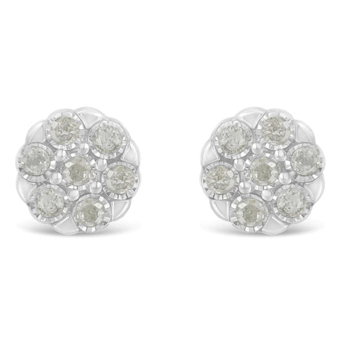 Sterling Silver Rose-Cut Diamond Floral Cluster Stud Earring (0.25 cttw, I-J Color, I2-I3 Clarity)