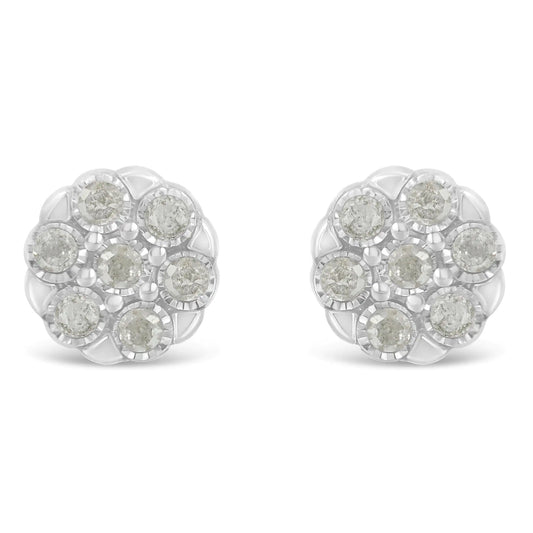 Sterling Silver Rose-Cut Diamond Floral Cluster Stud Earring (0.25 cttw, I-J Color, I2-I3 Clarity)