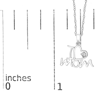 .925 Sterling Silver Diamond Accent "I Love Mom" Heart Pendant Necklace (J-K Color, I2-I3 Clarity) - 18" Inches